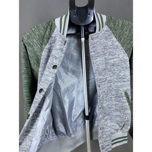 & Knit Raglan Varsity Bomber Jacket Grey Green XS NWOT - Picture 5 of 6